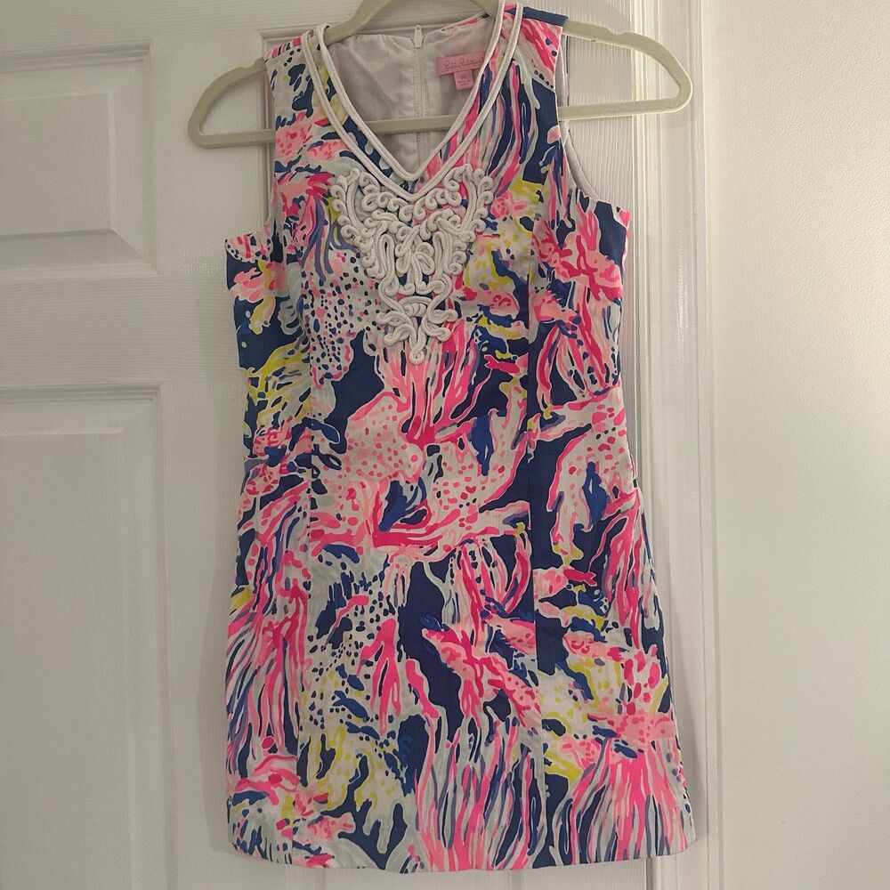 Lilly Pulitzer Girls 12 Mini Gabby Shift Dress Indigo Sunken Treasure print